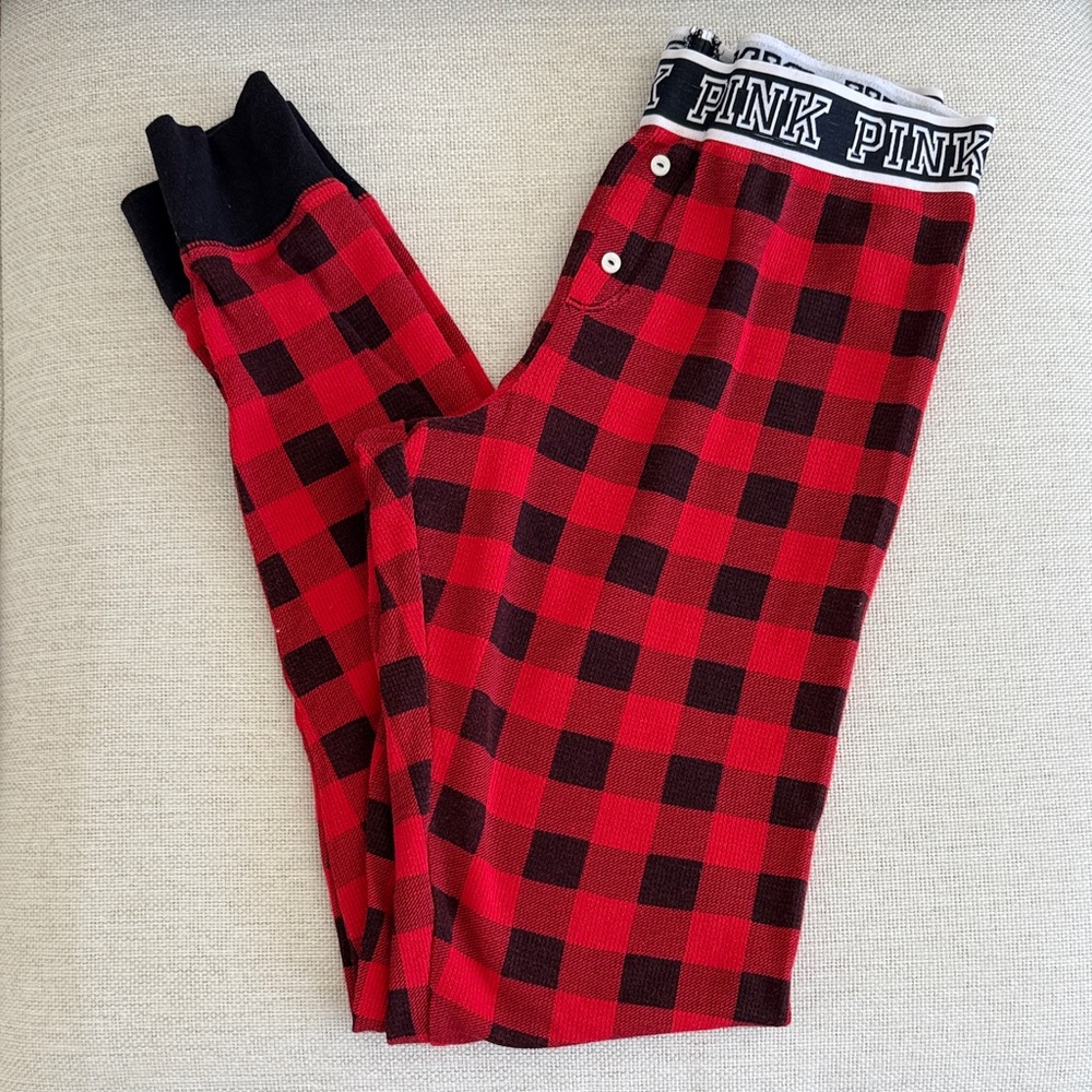 PINK Victoria's Secret Buffalo Check Pajama Bottoms - Red & Black Plaid -Size M